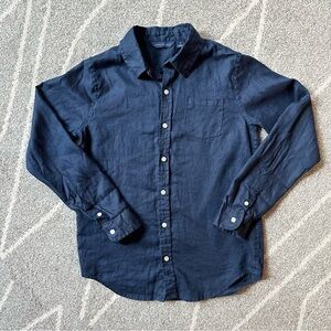 Janie and Jack Navy Blue Linen Long Sleeve Button Down Shirt Boys 10